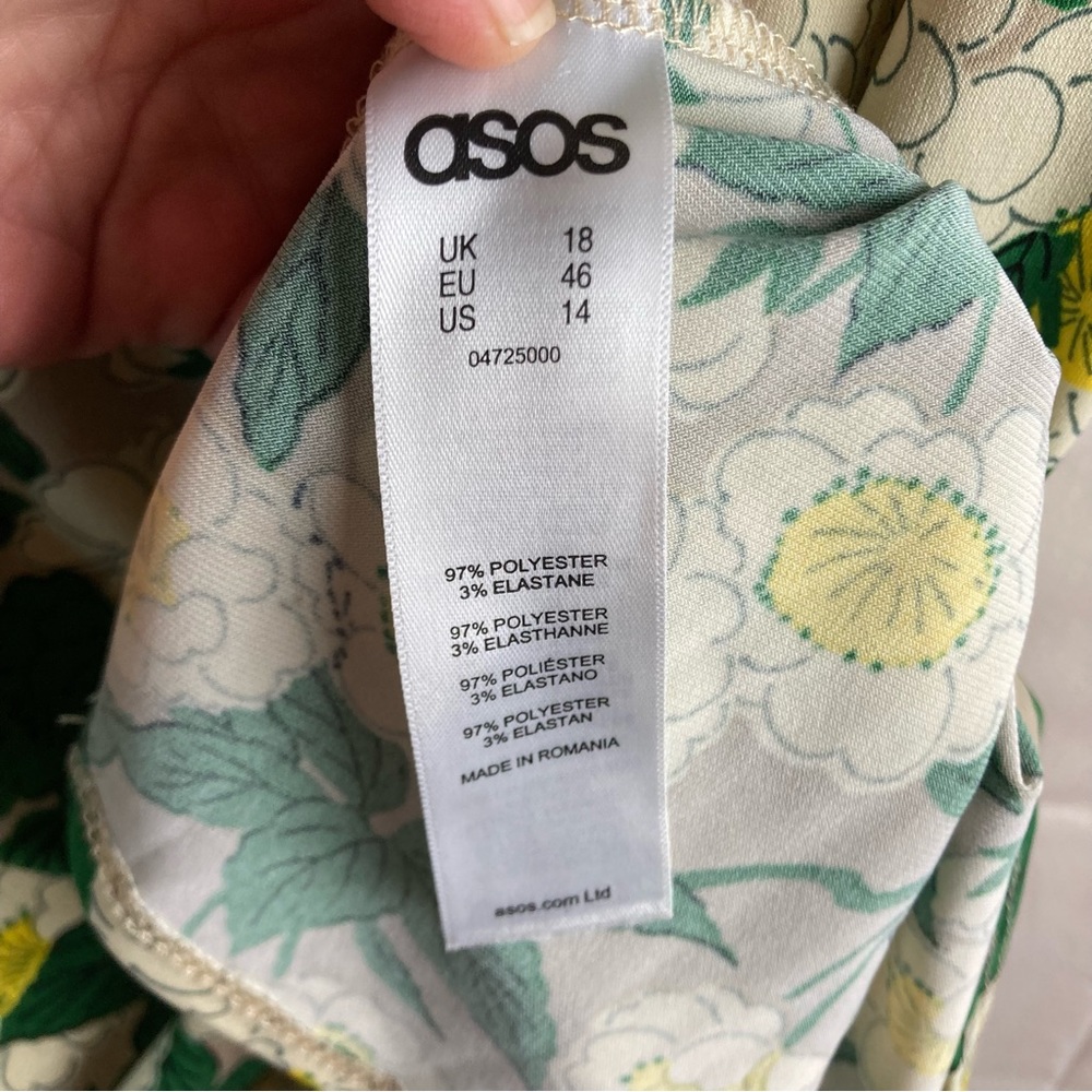Asos Dress Green Flower with Black Piping Accent‎ Size 14 - Picture 6 of 11